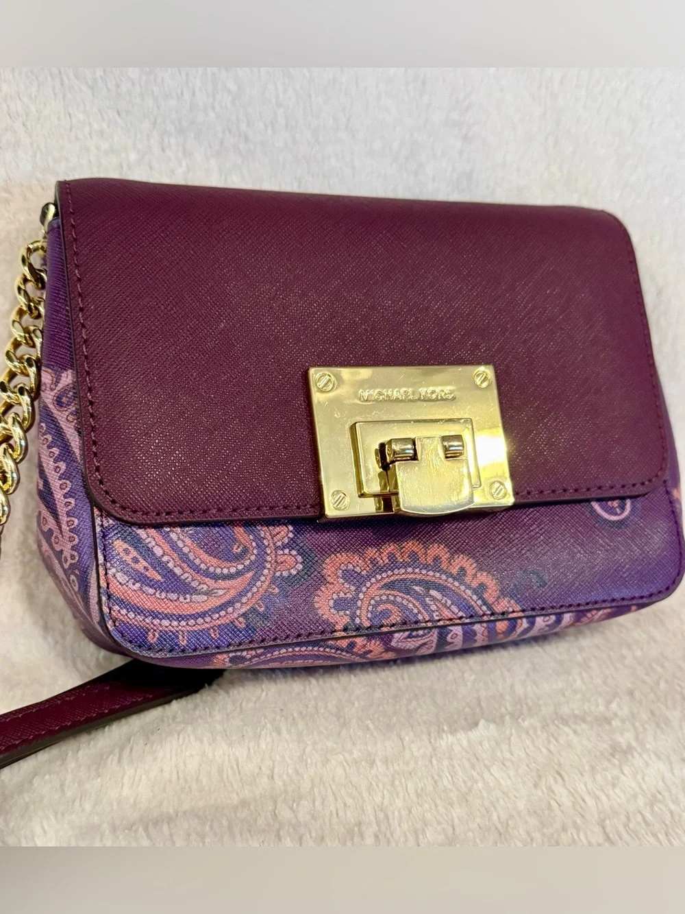 Michael Kors Purple Paisley Crossbody with Gold Hardware